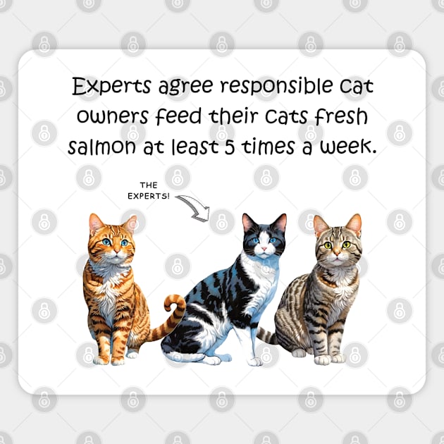 Experts agree responsible cat owners feed their cats fresh salmon at least 5 times a week - funny watercolour cat designs Magnet by DawnDesignsWordArt